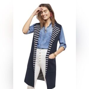 Anthropologie MOTH black and white Stripe Pop Print Long Cardigan Vest Duster